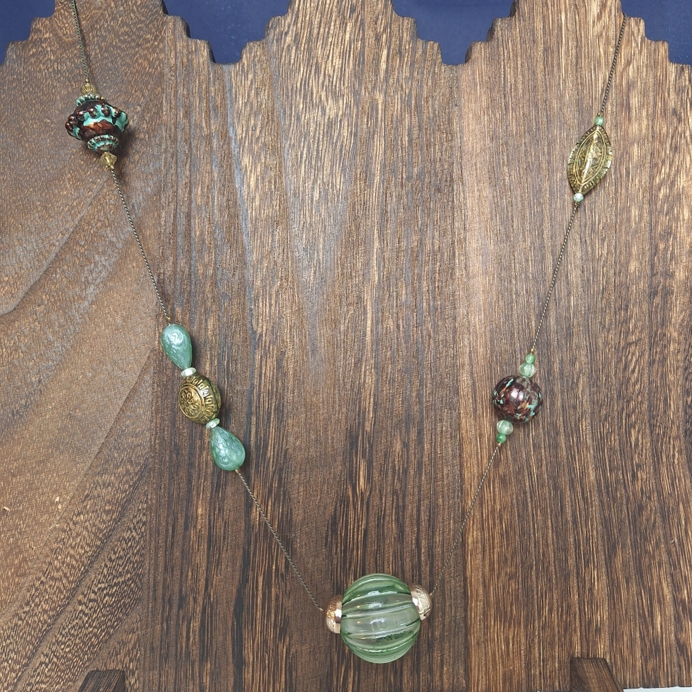 Chunky Bead Station Necklace Glass Plastic Metal Beads Boho